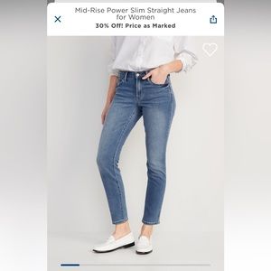 Mid-Rise Power Slim Straight Jeans for Women